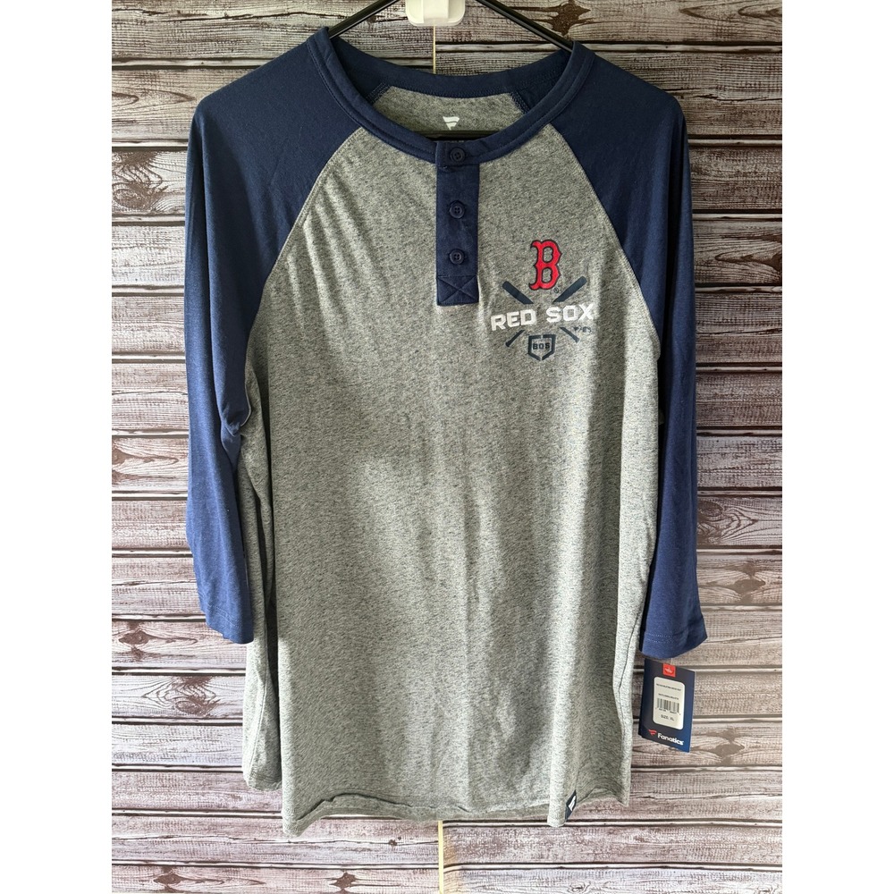 Fanatics Men's Boston Red Sox Henley Baseball Tee Size XL Gray Blue Henley NWT